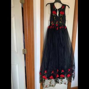 Alcoolique Womens Tulle Red Rose Evening Dress Black Size 4